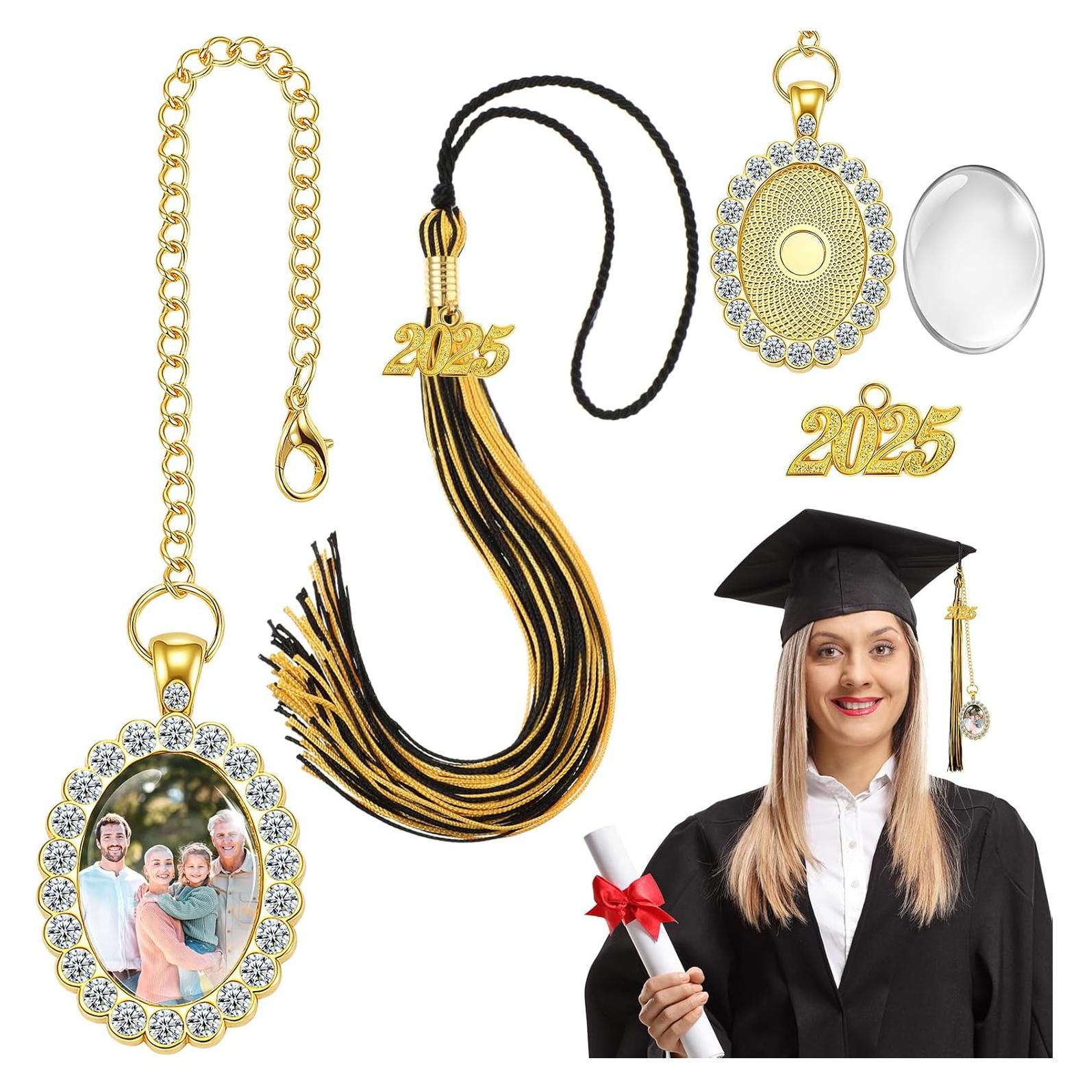 Borlas de Graduación XunYee con Encanto Foto 2025 Negro y Dorado