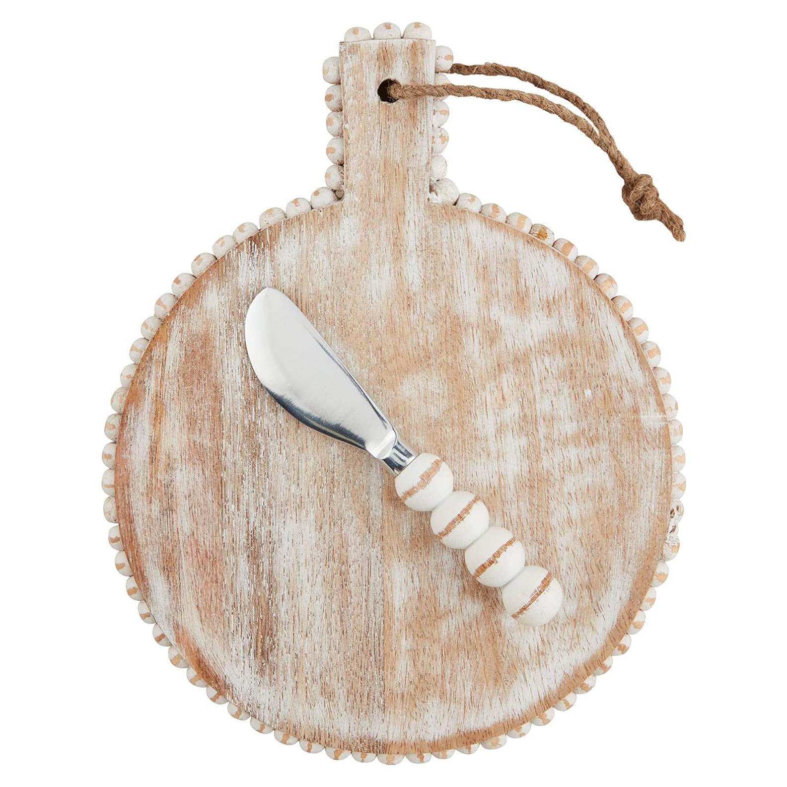 Conjunto Tabla Redonda Madera Mango Mud Pie 24x18 cm + Espátula 14 cm