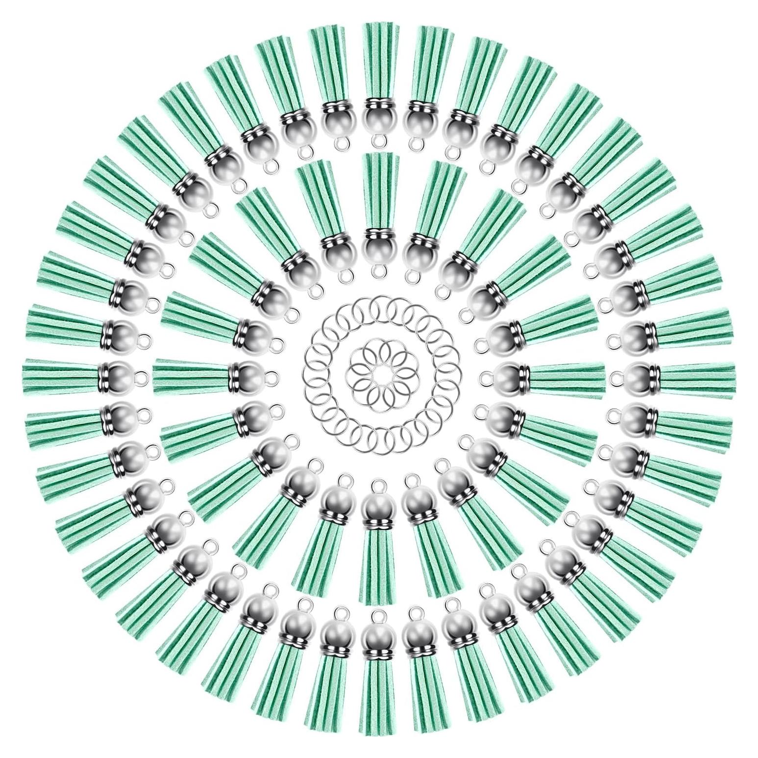 Borlas de Cuero Verde Aqua 150 Piezas 38mm con Anillas