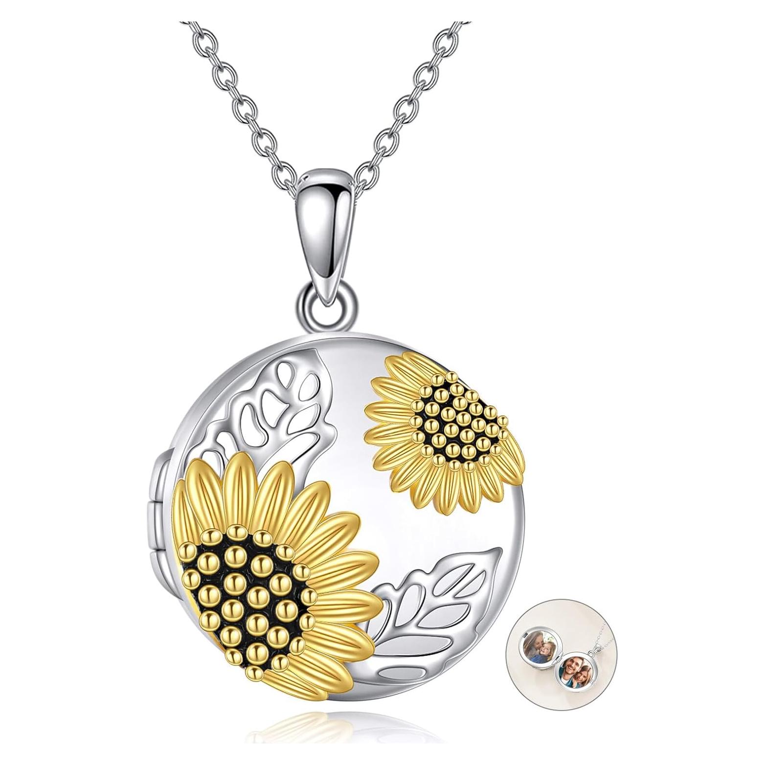 Collar Colgante de Foto de Flor de Girasol POPLYKE en Plata 925
