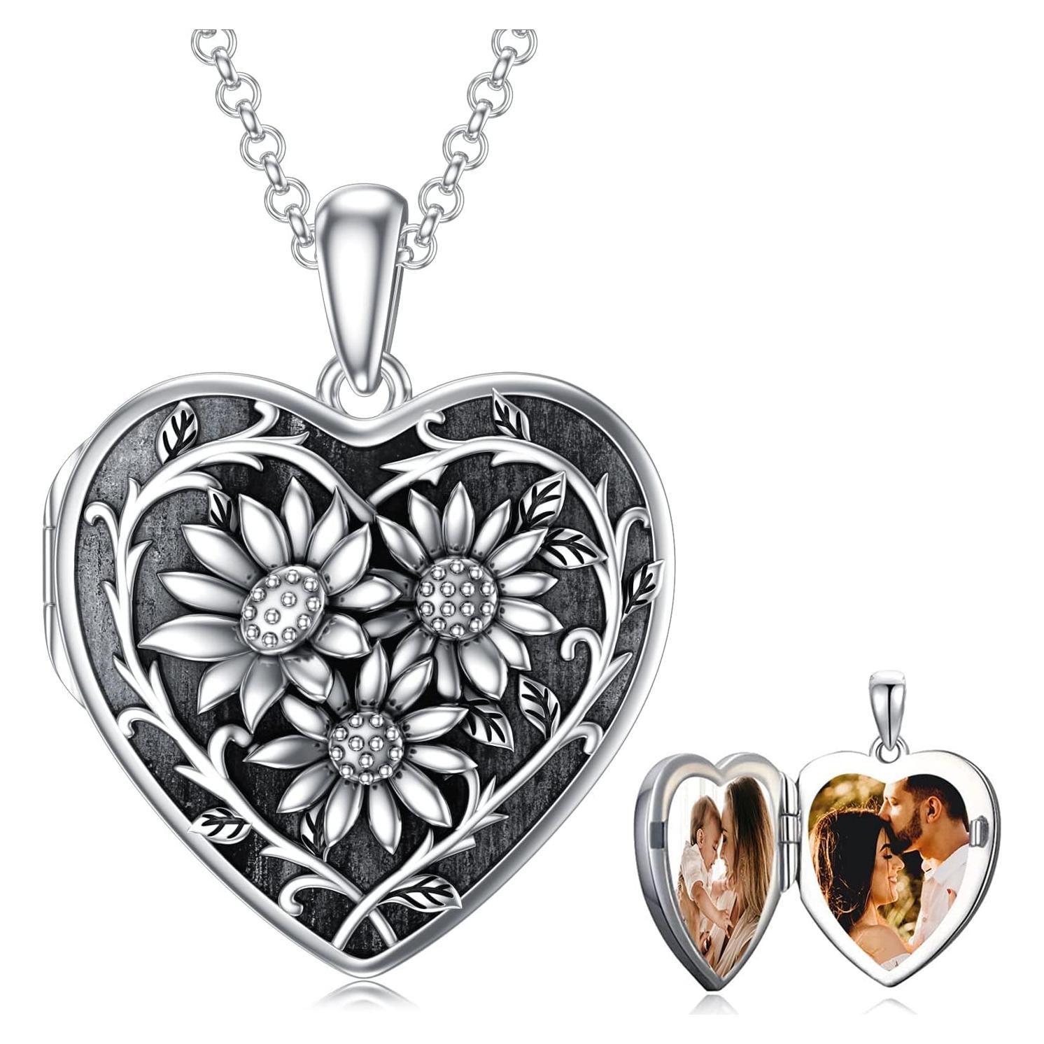 Collar Locket de Foto Dorunmo 925 Plata Esterlina Corazón