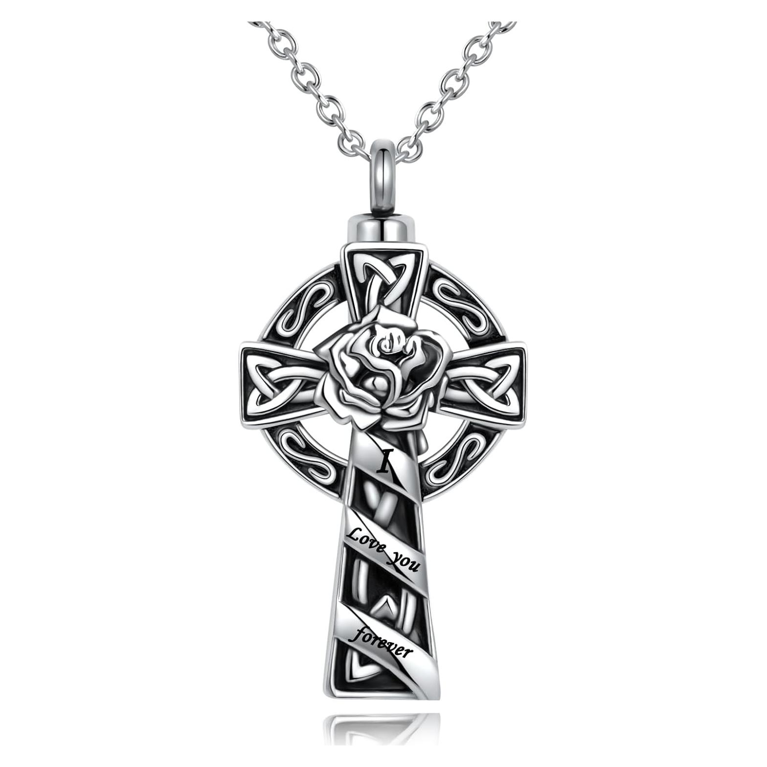 Collar Urna Cruz Celta Acero Inoxidable para Cenizas 50.8 cm