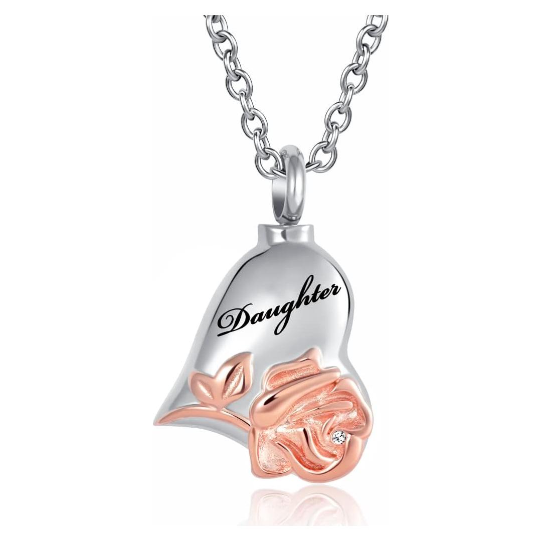 Collar de Urna de Rosa Corazón LuxglitterLin para Cenizas