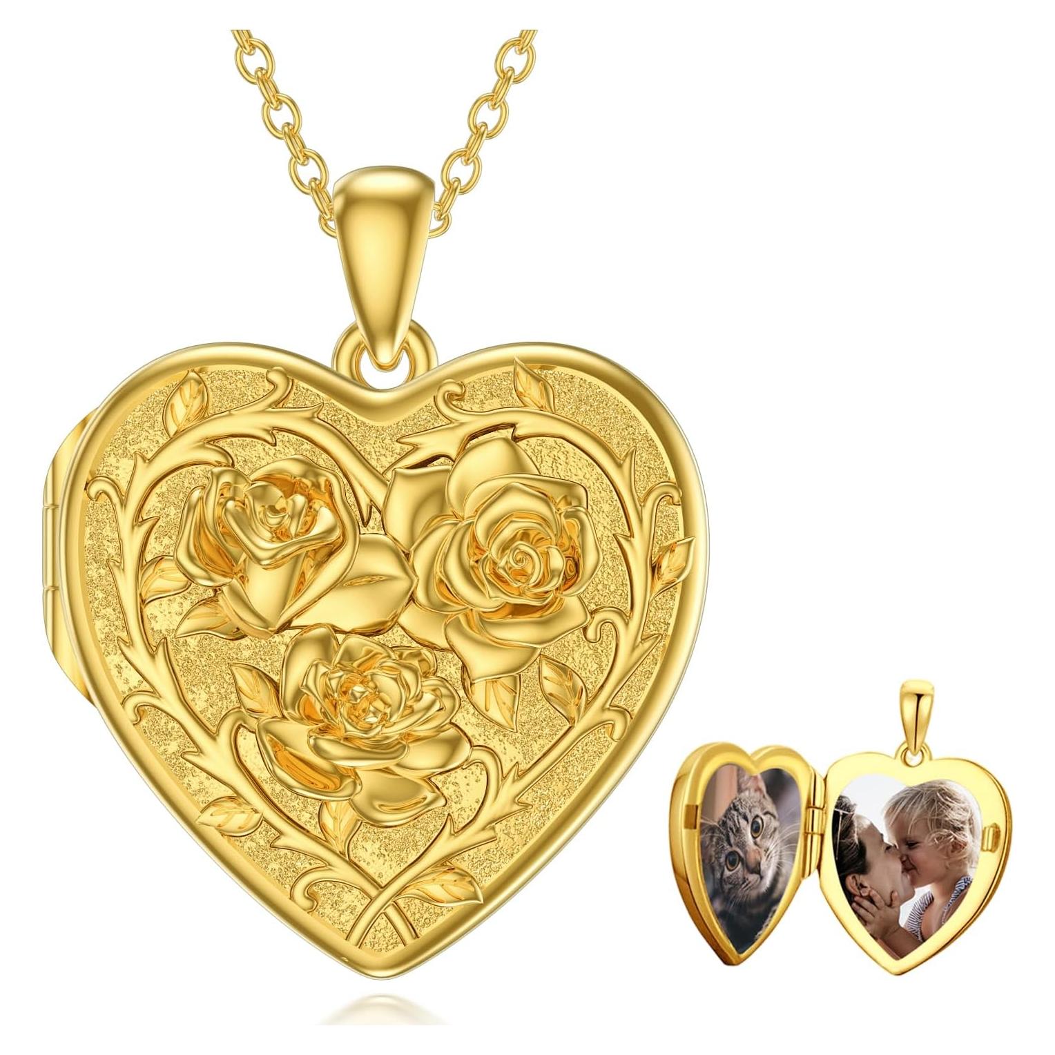 Collar medallón personalizado plata 925 chapado oro 14k rosa