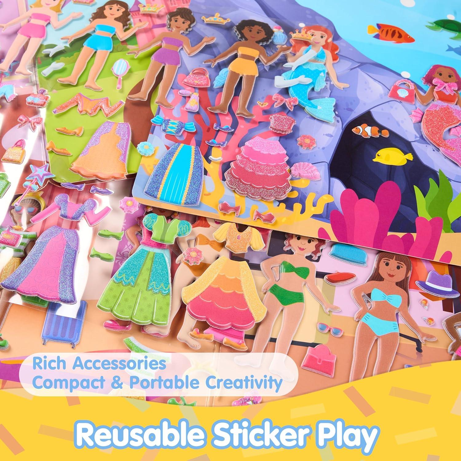 JOYIN Libros de Pegatinas Reutilizables 3D - 3 Pcs Sirena, Princesa, Moda