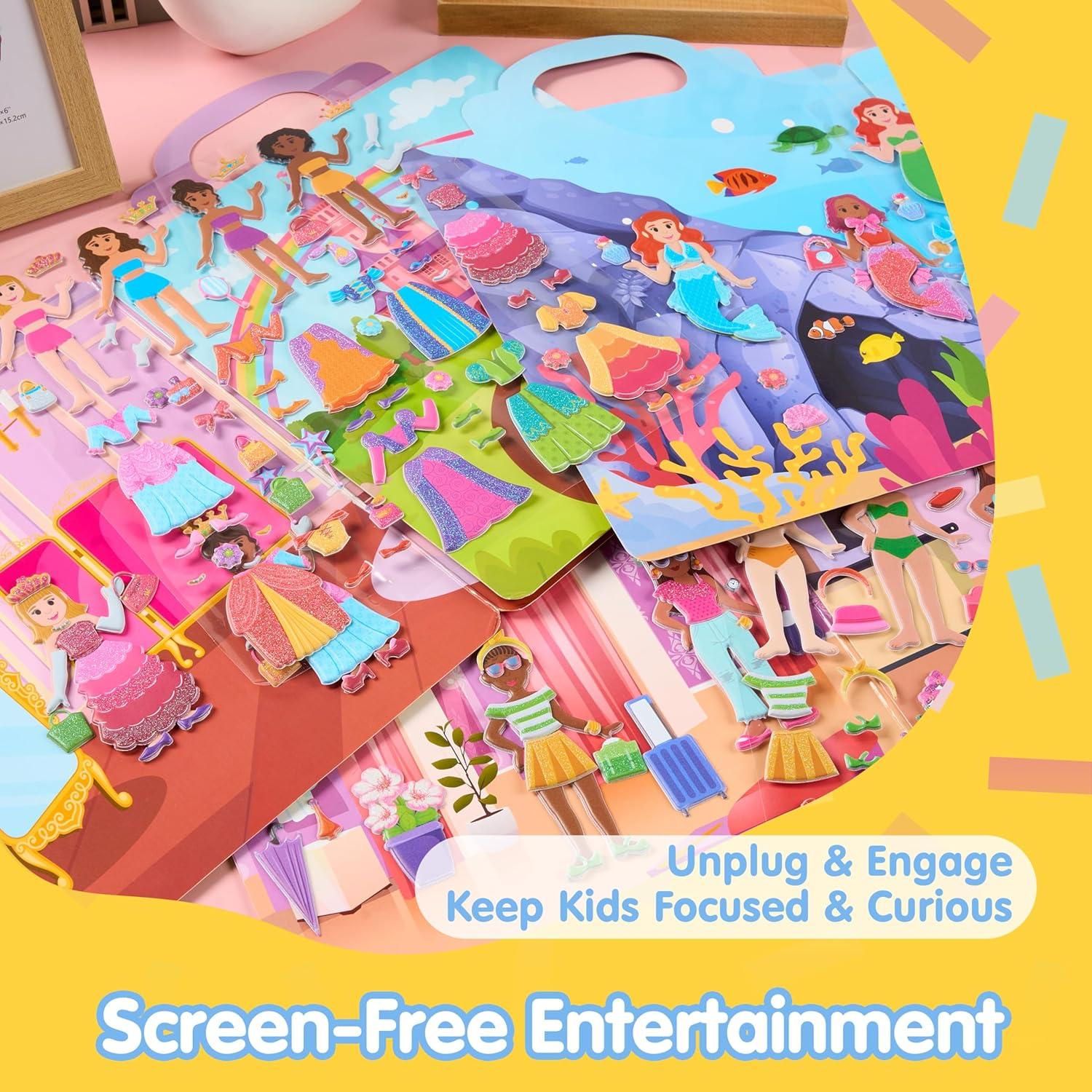 JOYIN Libros de Pegatinas Reutilizables 3D - 3 Pcs Sirena, Princesa, Moda