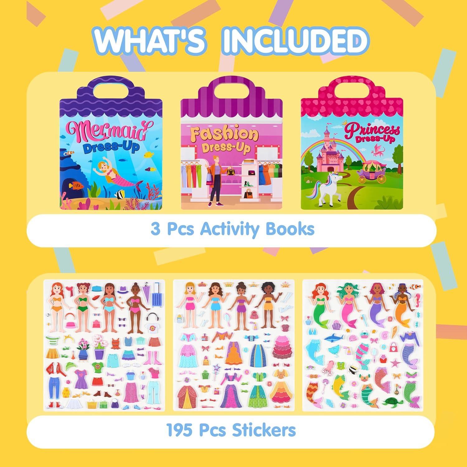 JOYIN Libros de Pegatinas Reutilizables 3D - 3 Pcs Sirena, Princesa, Moda