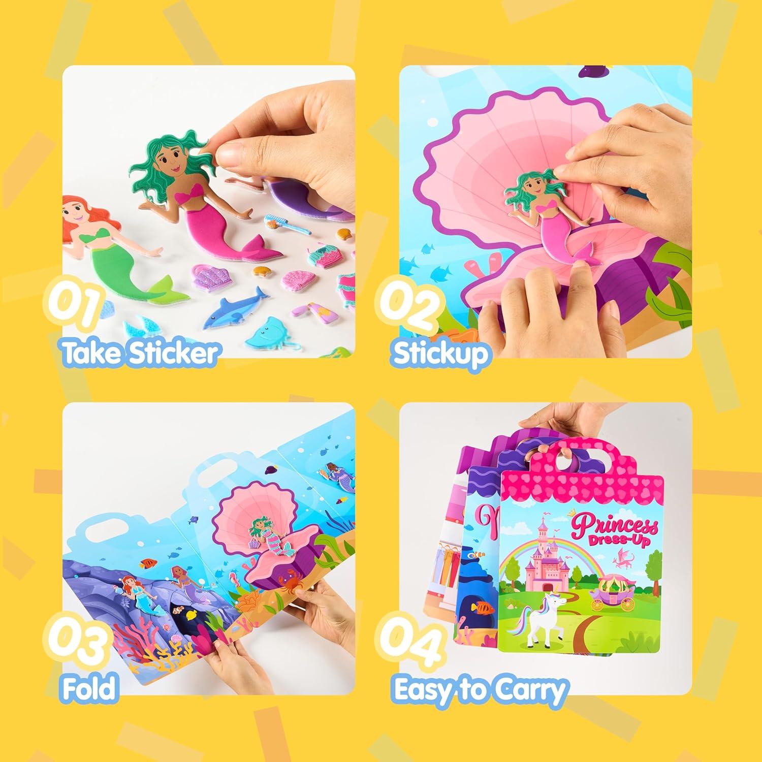 JOYIN Libros de Pegatinas Reutilizables 3D - 3 Pcs Sirena, Princesa, Moda