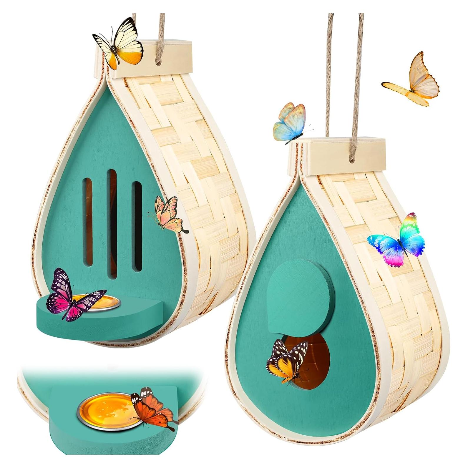Casa de Mariposas de Madera Phoncoo 2 Pcs con Comedero