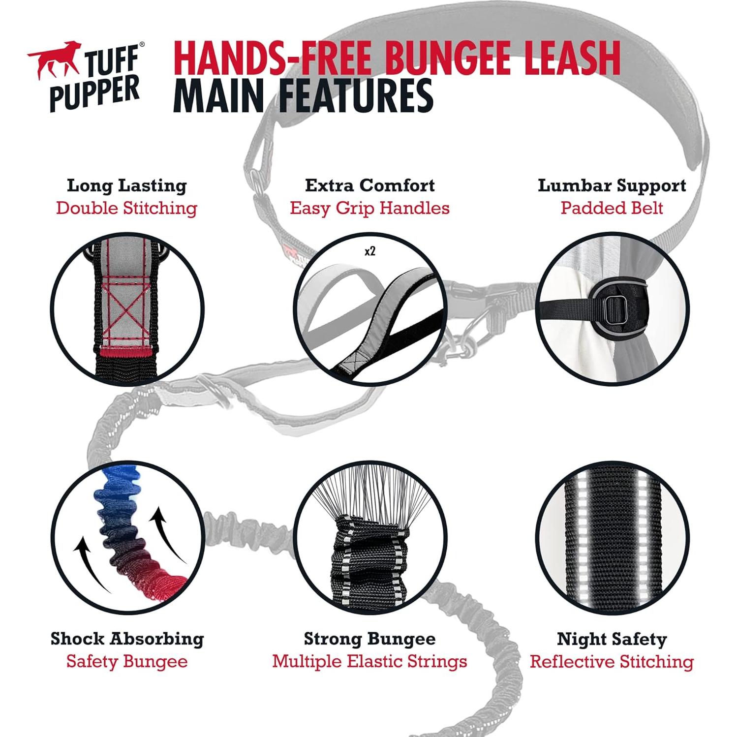 Correa Bungee para Perros Tuff Pupper 56.7 kg Manos Libres