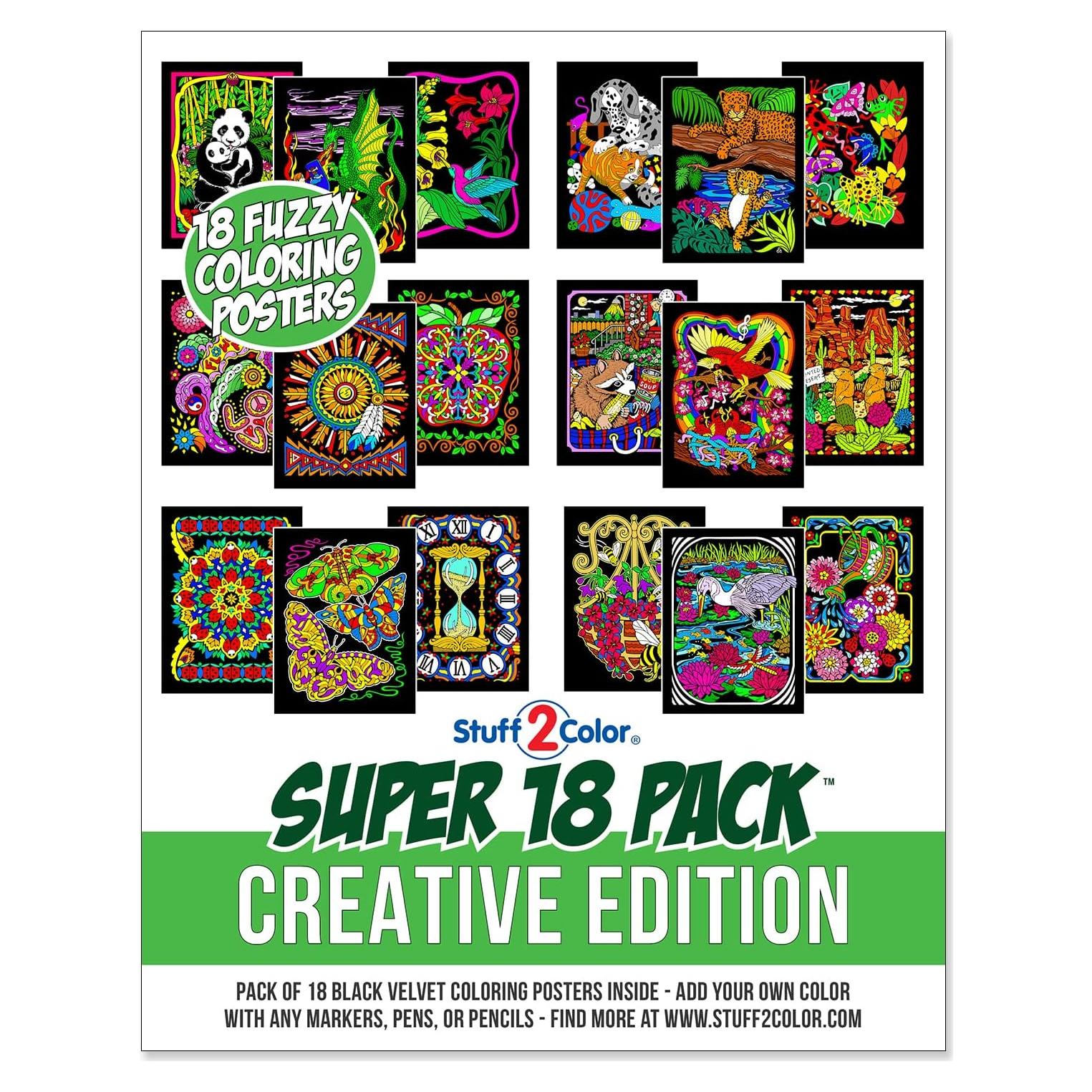 Pack de 18 Pósters de Colorear Terciopelo Stuff2Color 20x25 cm
