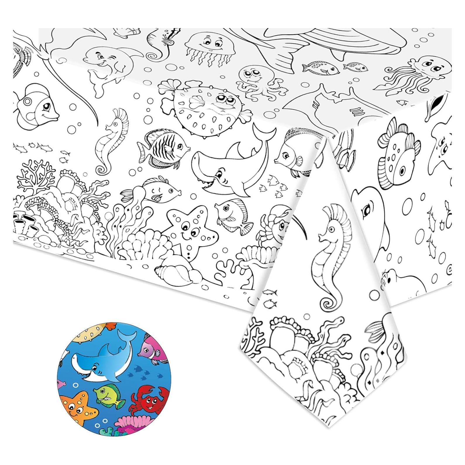 Mantel para Colorear LDFDRT Gigante 137x274 cm Animales Marinos