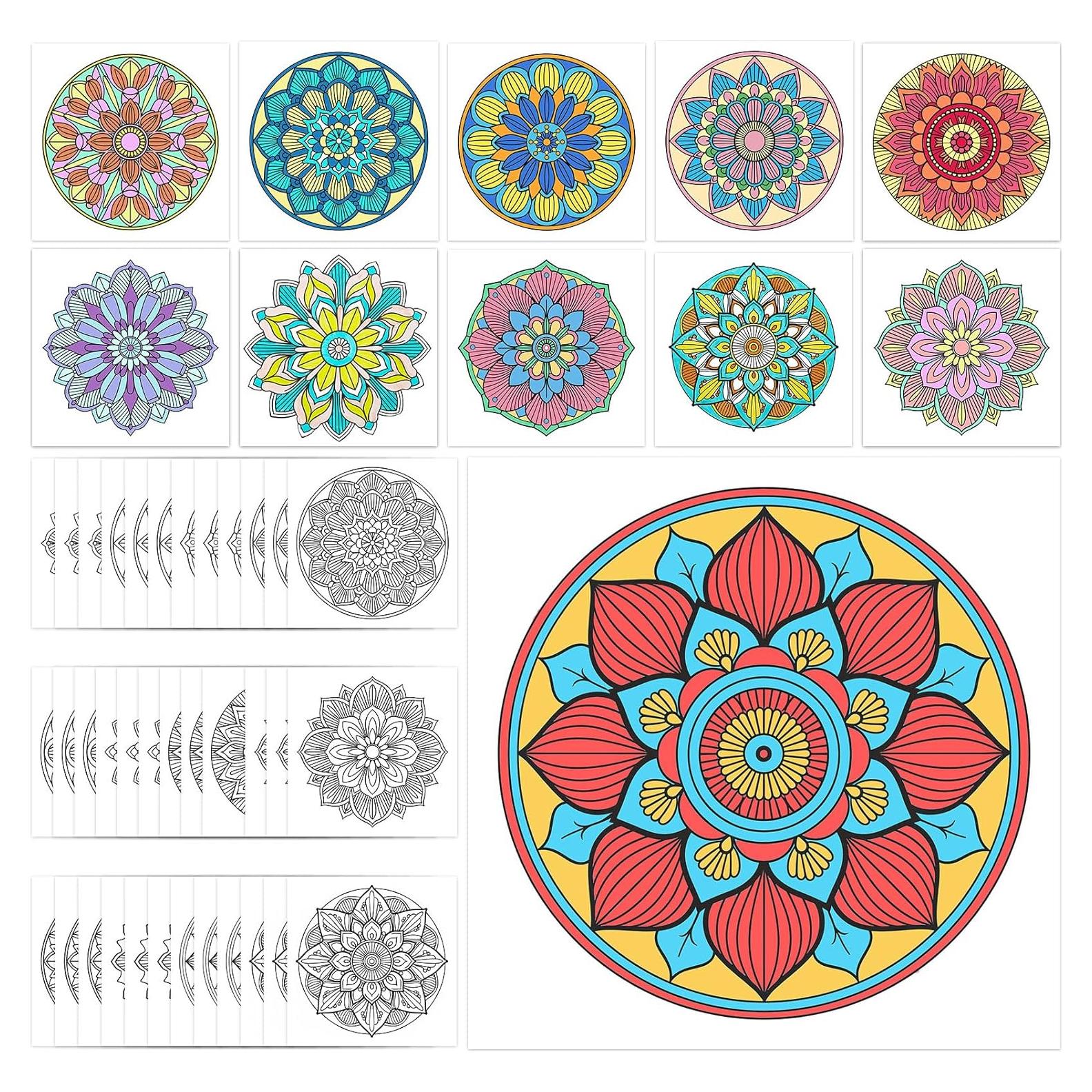 Hiwhy 48 Tarjetas para Colorear Mandala 25.4x25.4 cm Creativas