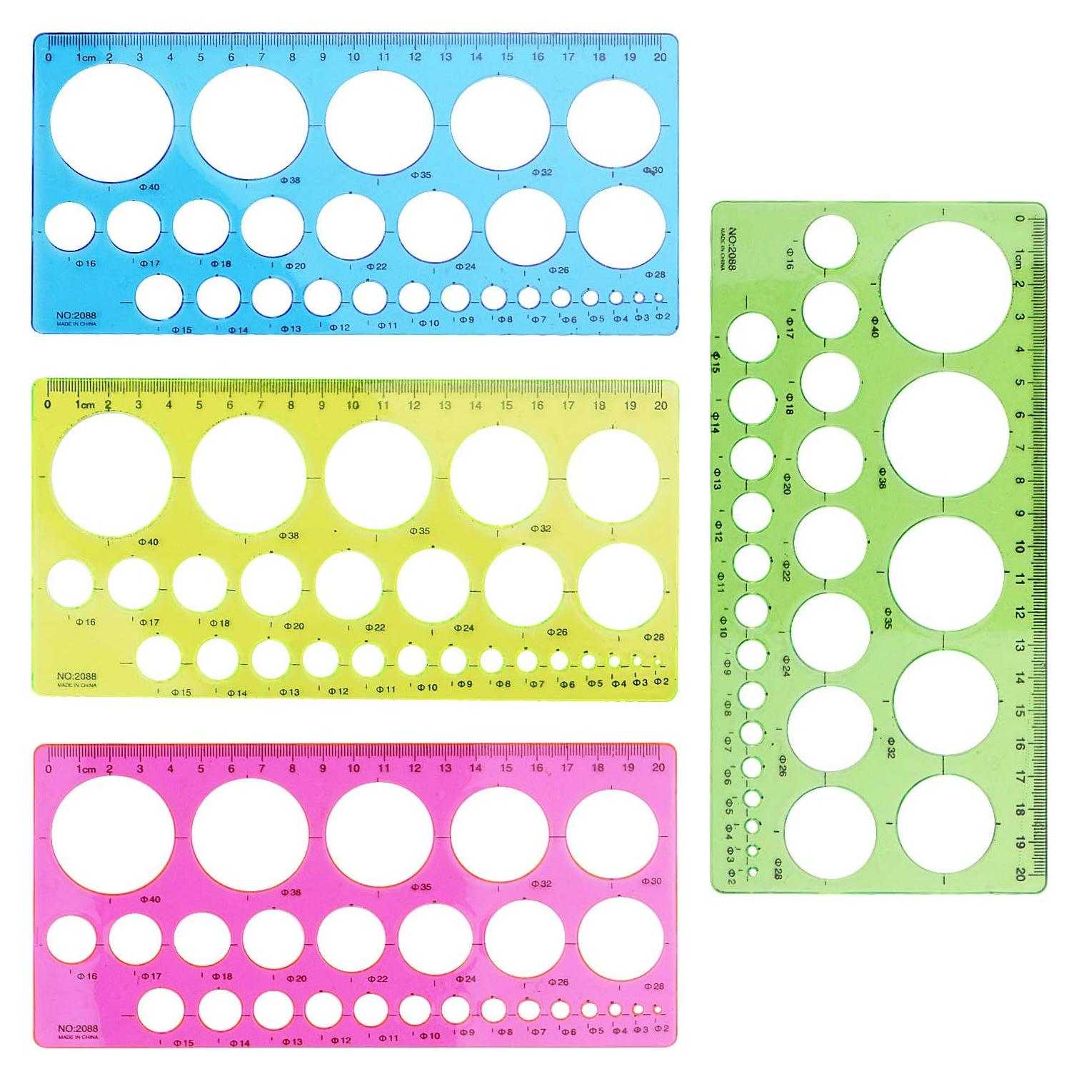 4 Reglas Plantilla Plástica Aylifu 21.5x10.5cm Colores Variados