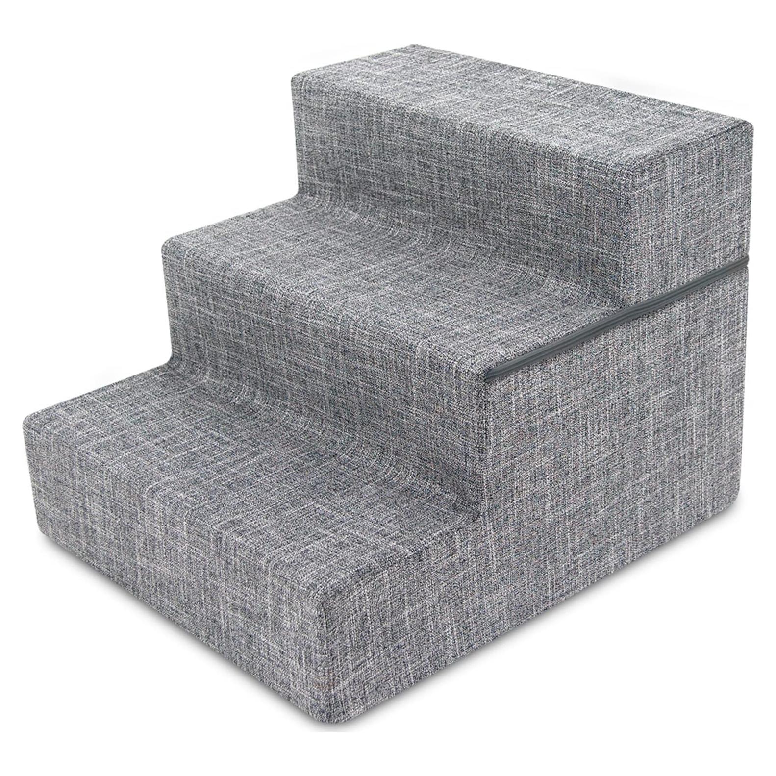 Escalones Plegables para Mascotas Mejores Suministros 3 Escalones Lino Gris