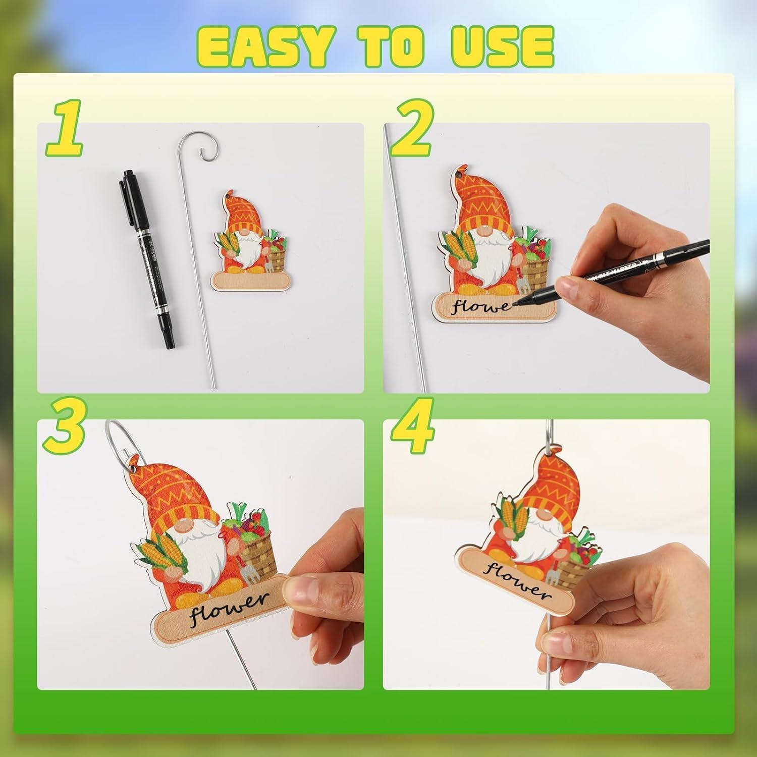 UPINS 24 Etiquetas de Gnomos para Jardín - Madera Impermeable