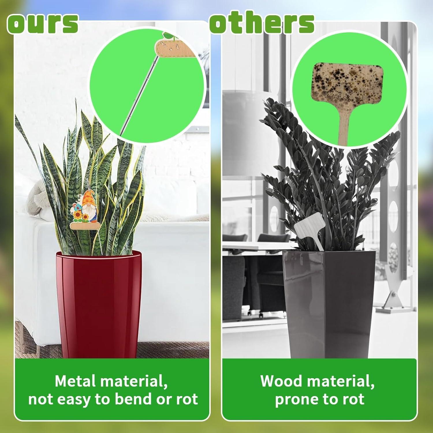 UPINS 24 Etiquetas de Gnomos para Jardín - Madera Impermeable