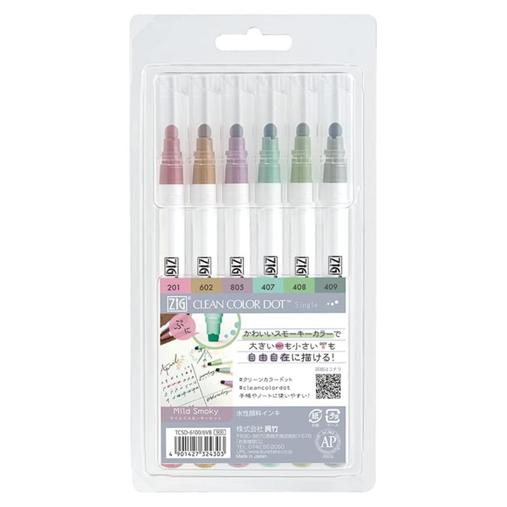Kuretake CLEAN COLOR DOT Conjunto 6 Colores Mild Smoky