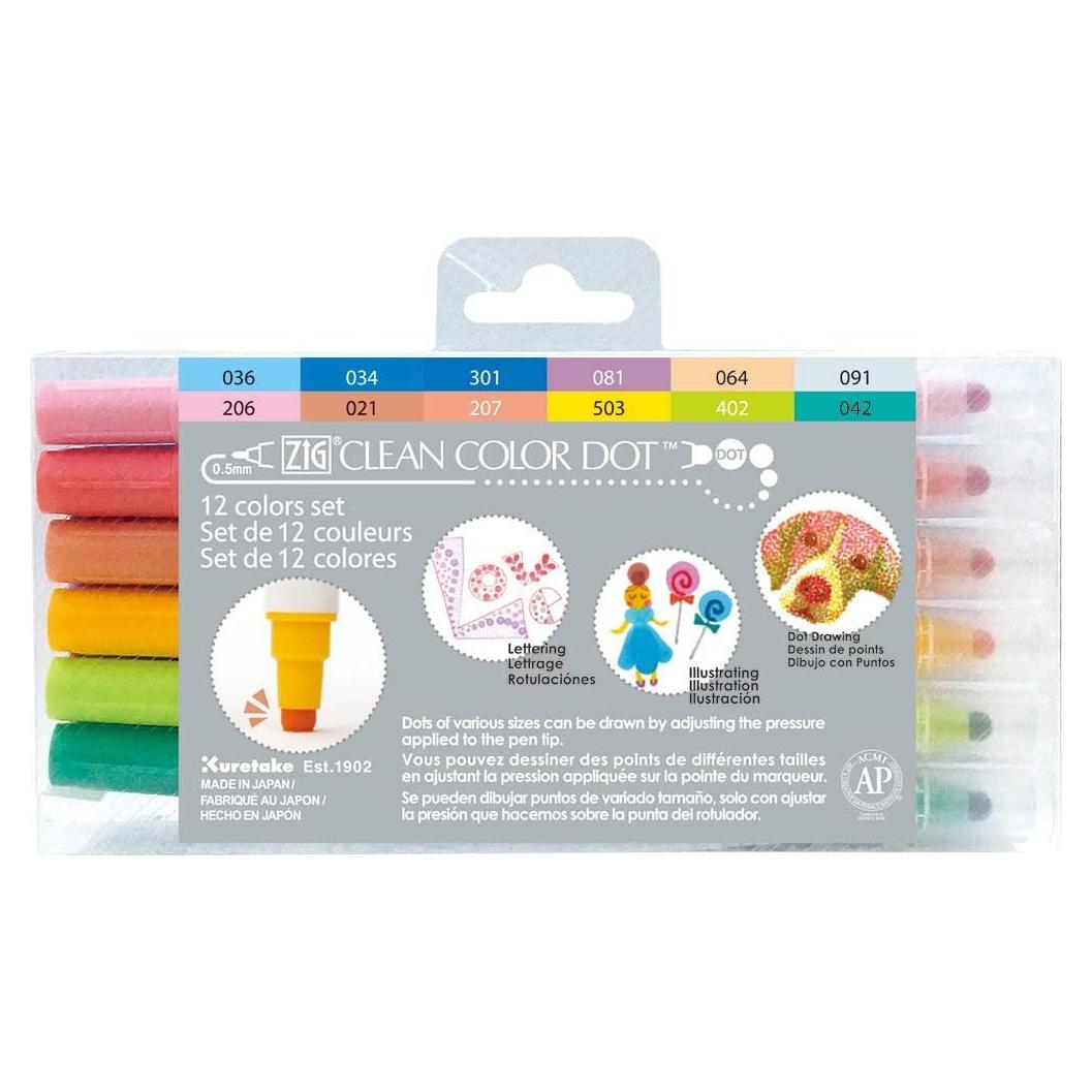 Marcadores Kuretake Zig Clean Color Dot Set 12 Colores
