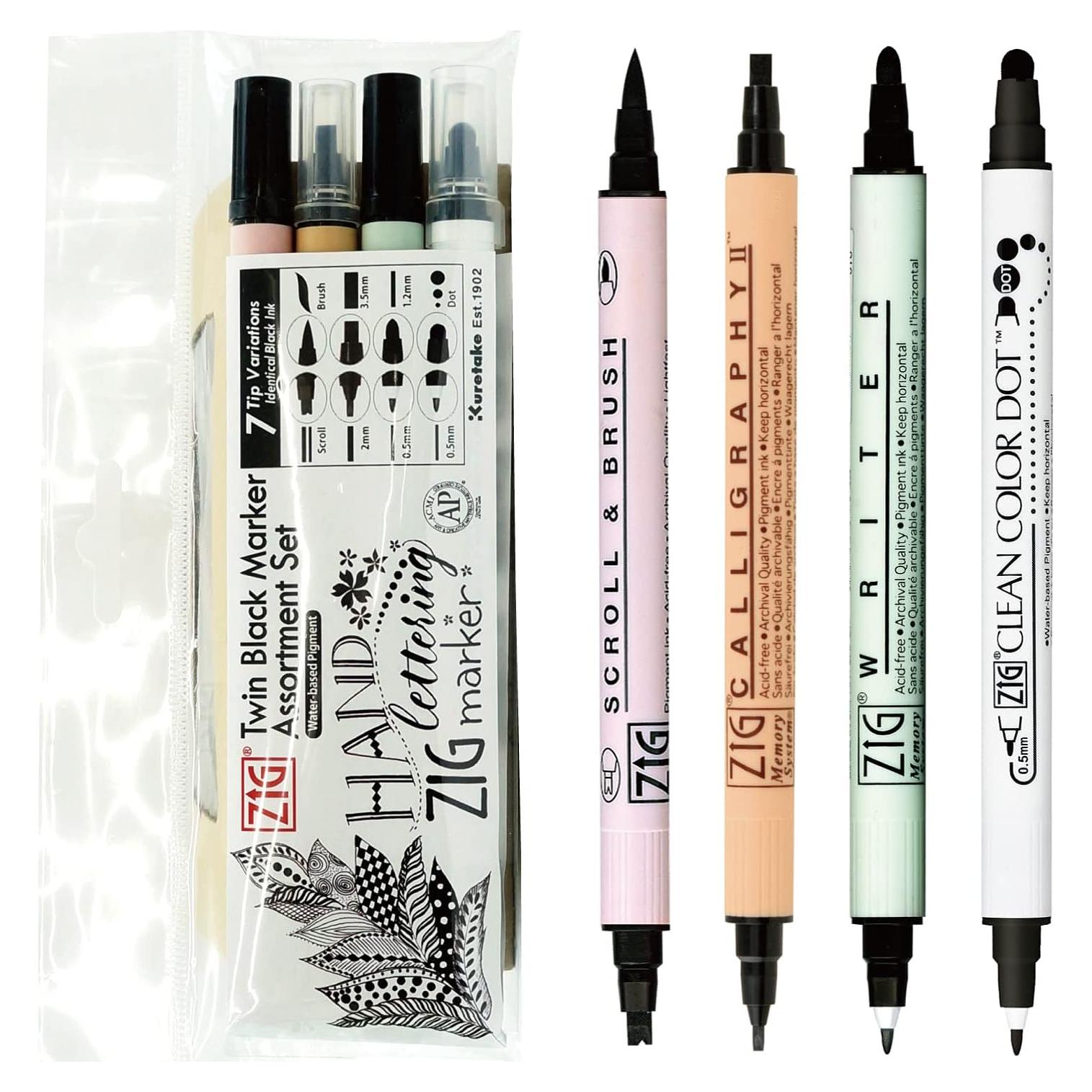 Conjunto de 4 Marcadores Doble Punta Kuretake Negro