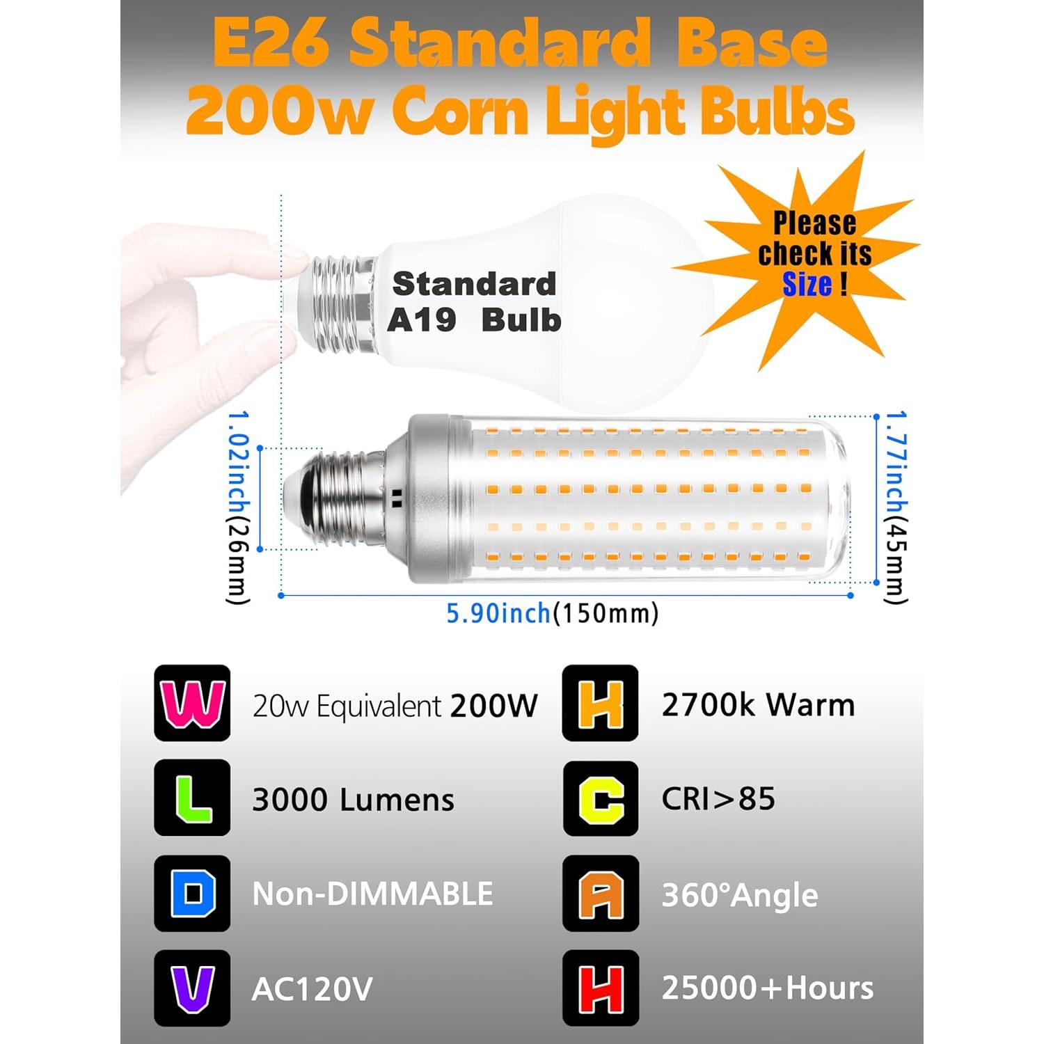 Bombilla LED E26 Xyanmc 20W 3000LM 2700K Blanco Cálido