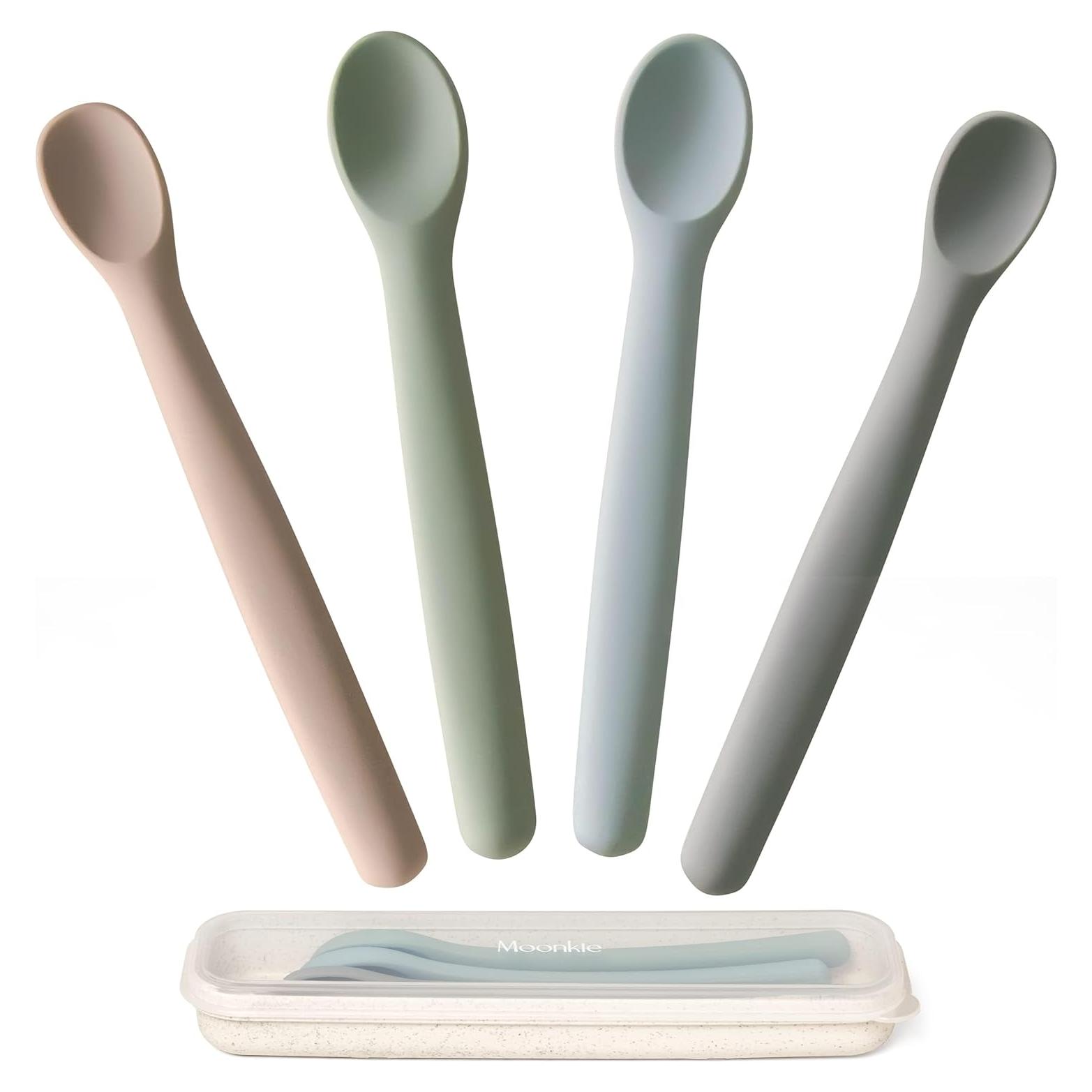 Juego de cucharas de silicona Moonkie para bebés 4 piezas