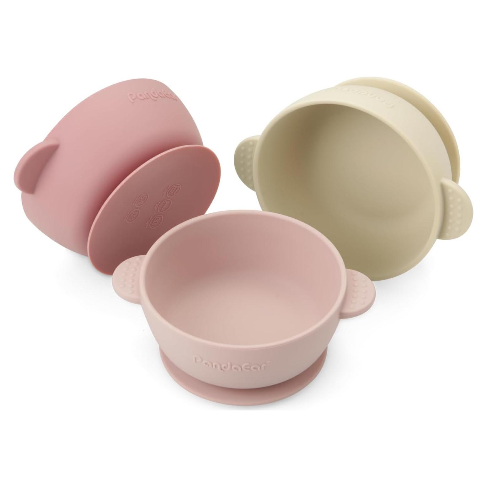 Tazones de Silicona con Succión PandaEar - 3 Piezas Rosa