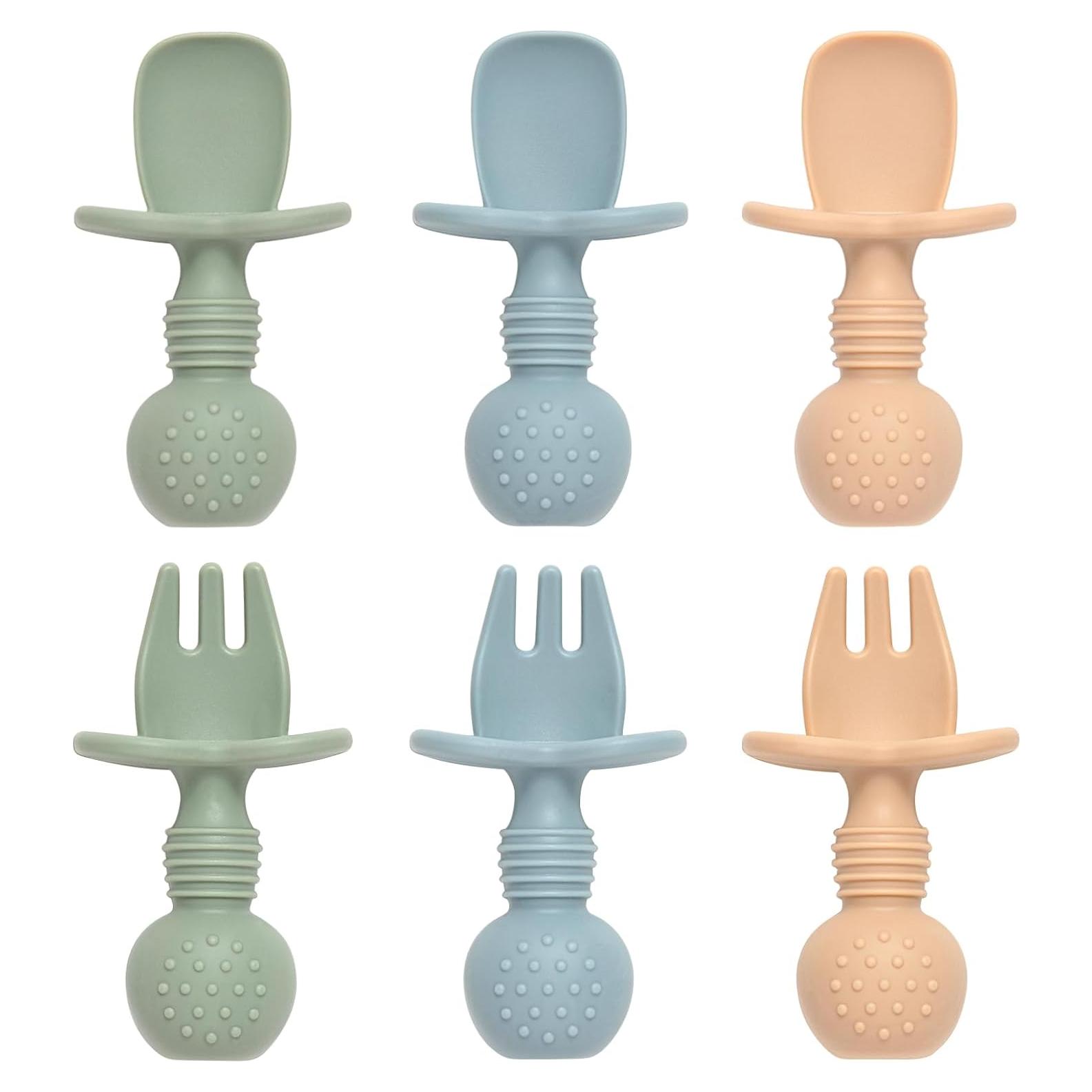 Juego de Cucharas y Tenedores para Bebés Eascrozn 6 Piezas Silicona
