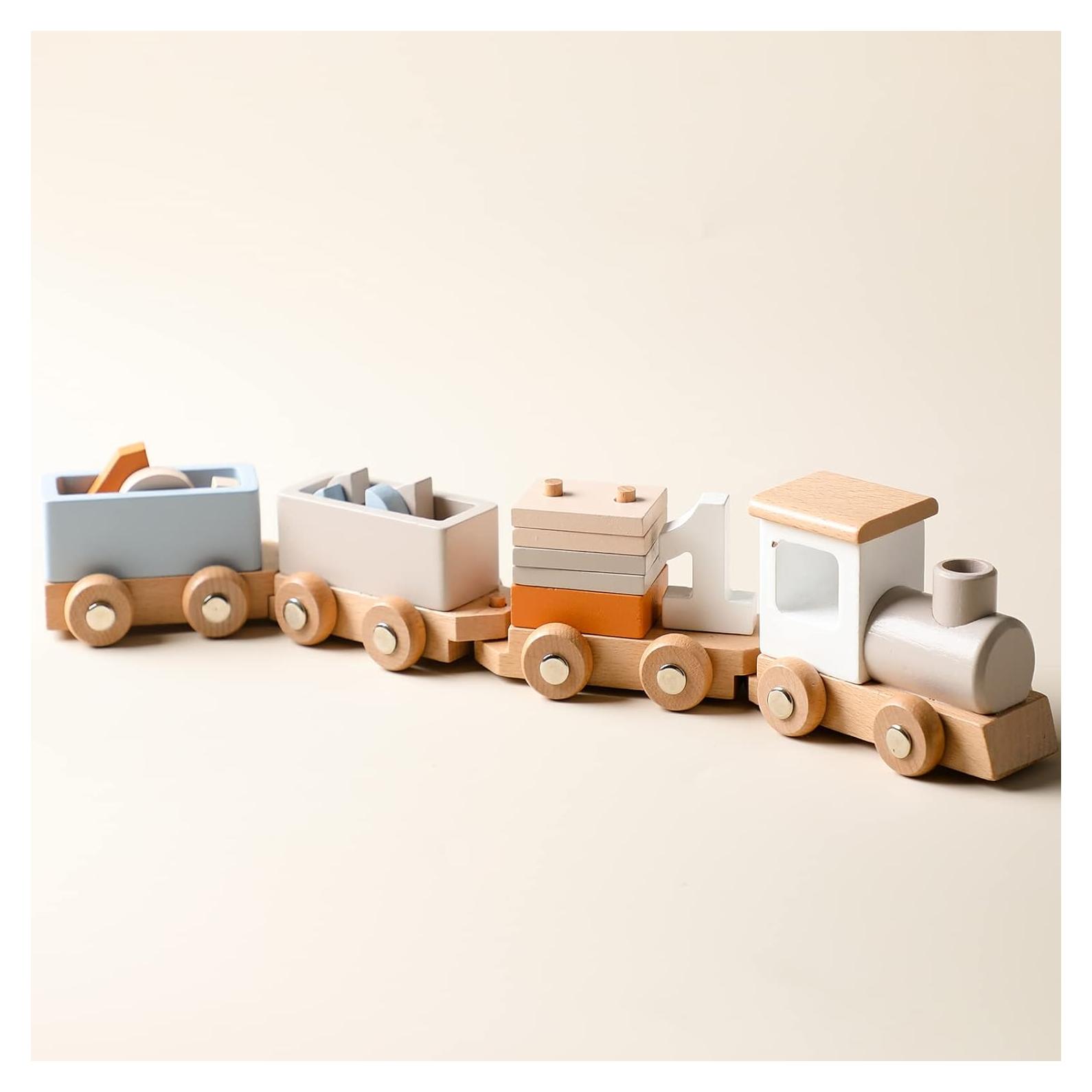 Juego de tren de madera ibwaae 12 piezas para bebés 1-5 años