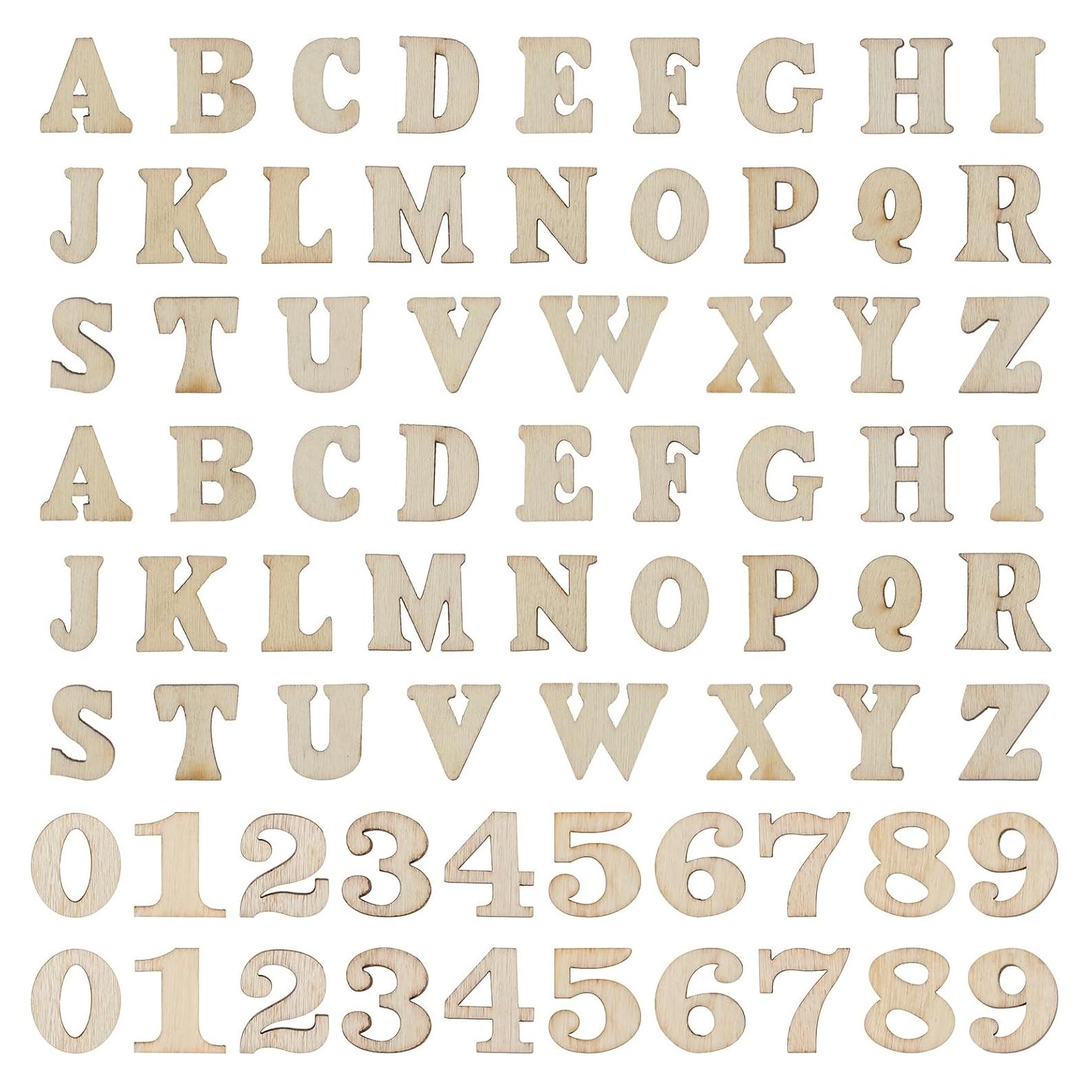 204 Piezas Letras y Números de Madera sin Terminar 15mm