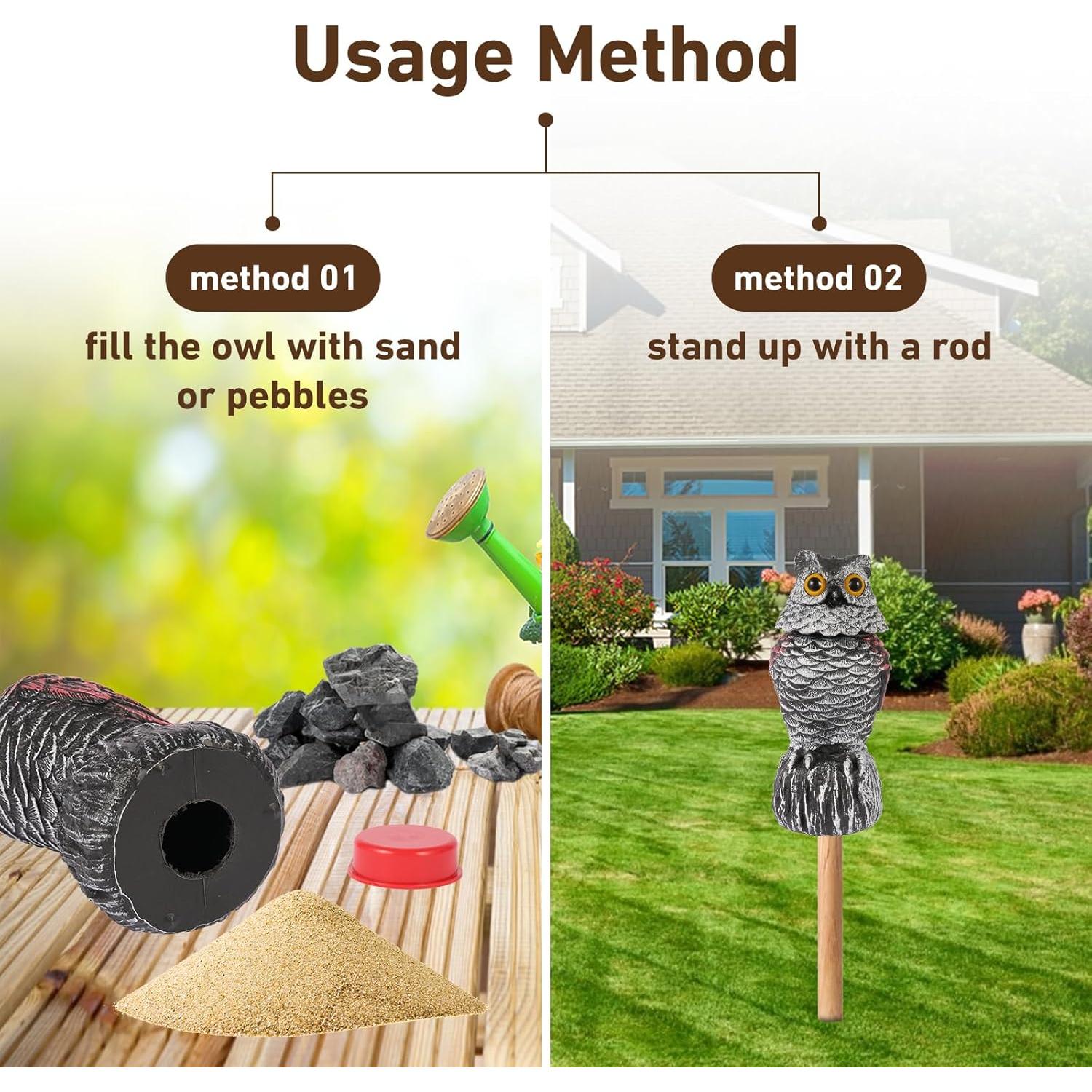 Decoy Espantapájaros Búho WonderField, 2 Piezas, Cabeza Móvil