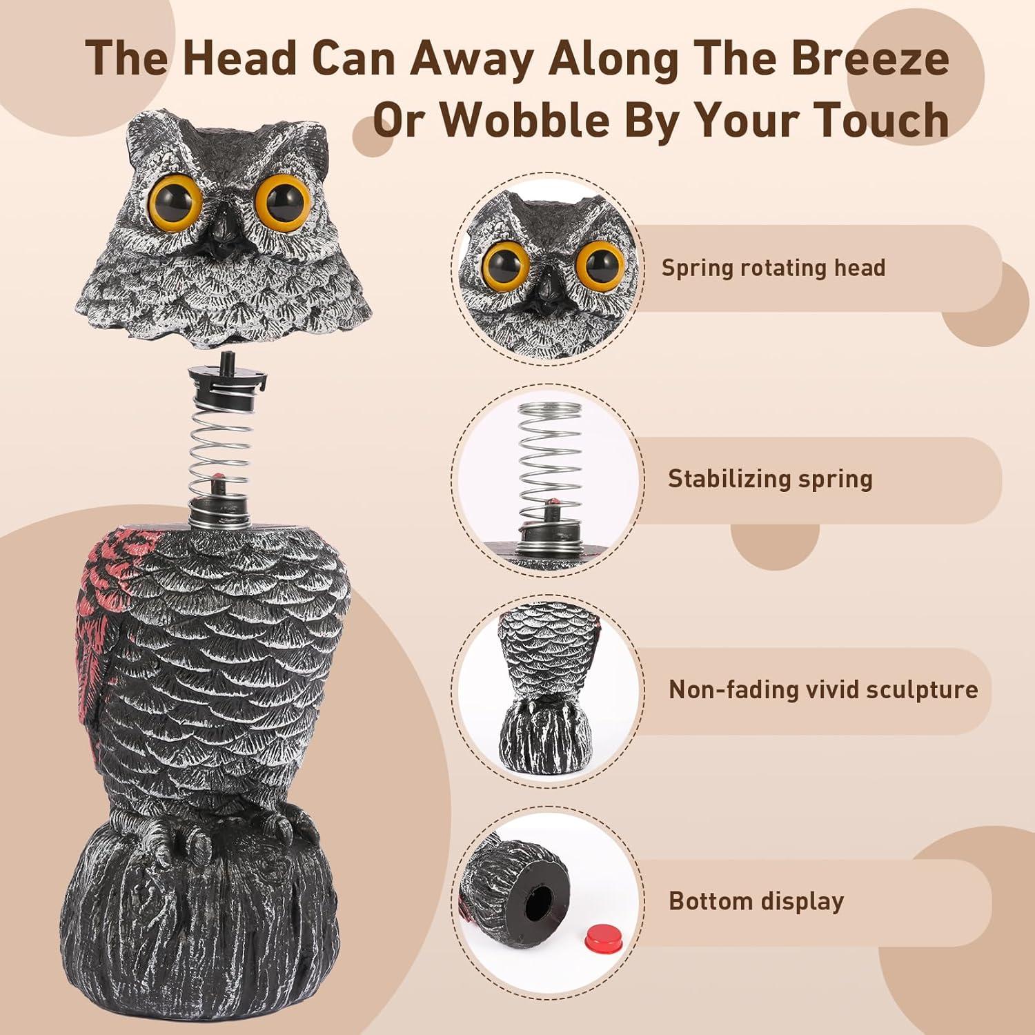 Decoy Espantapájaros Búho WonderField, 2 Piezas, Cabeza Móvil