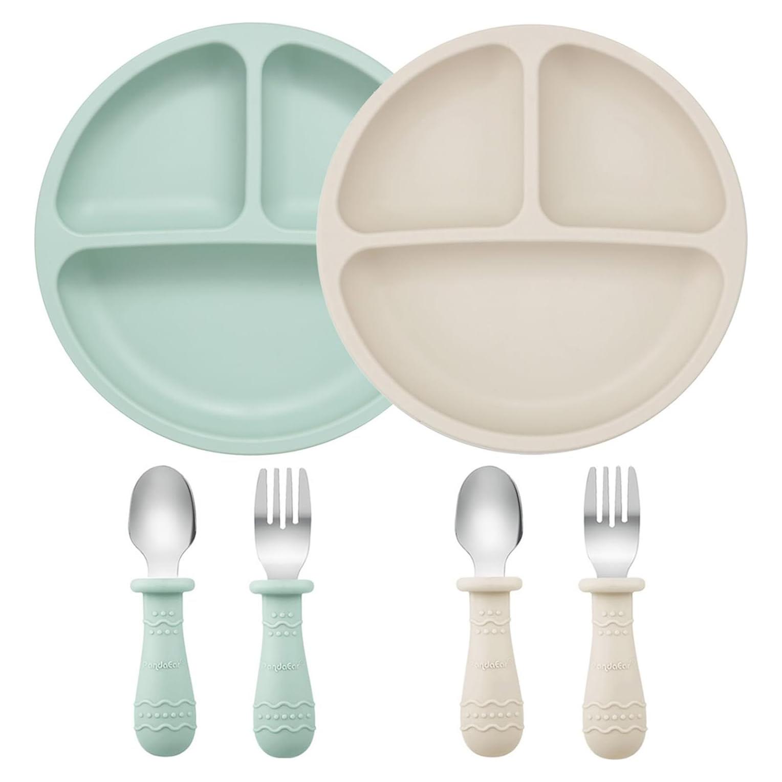 Set de Alimentación PandaEar para Bebés - 2 Platos y Utensilios