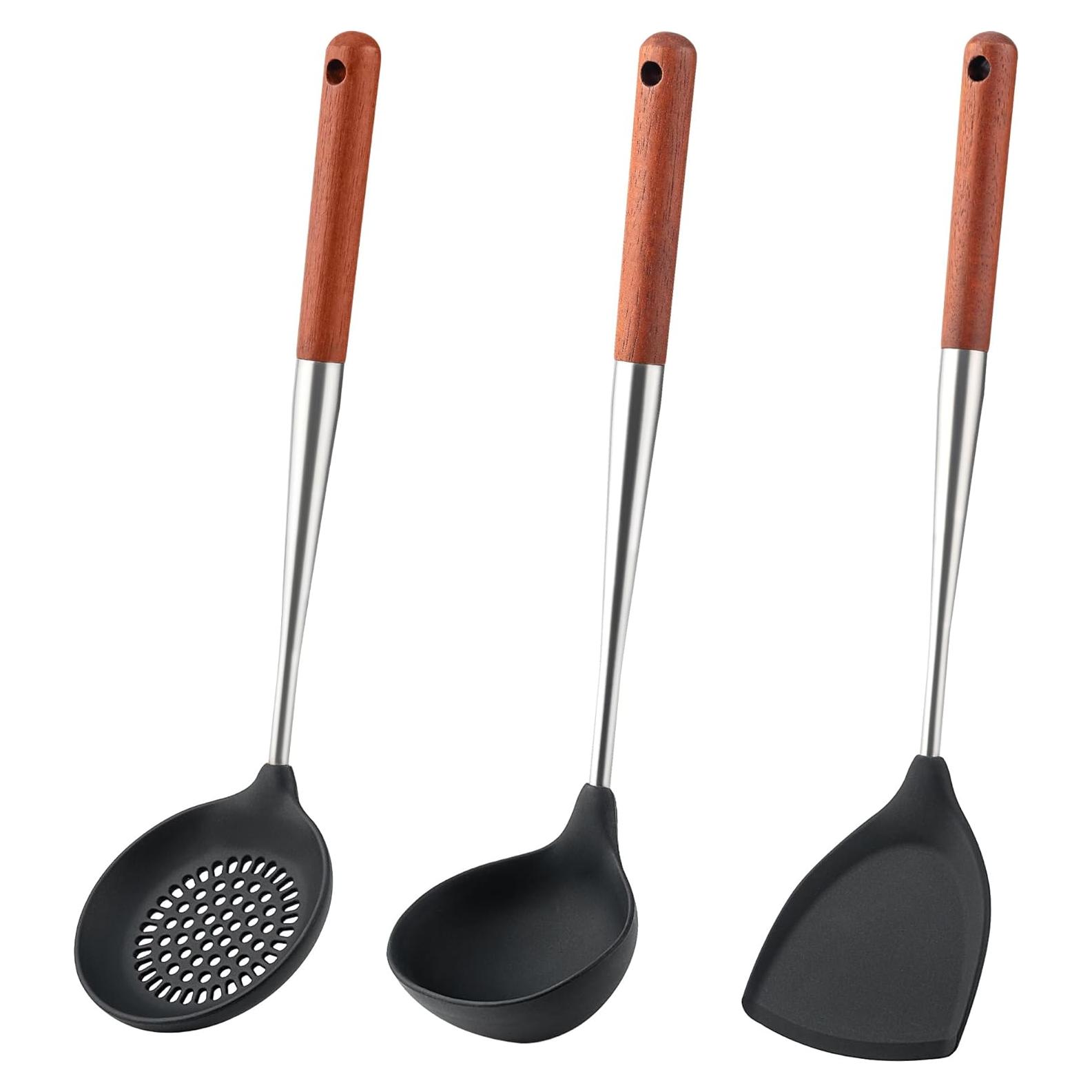 Juego de Utensilios de Cocina FJNATINH 3 Piezas Silicona Acero Inoxidable