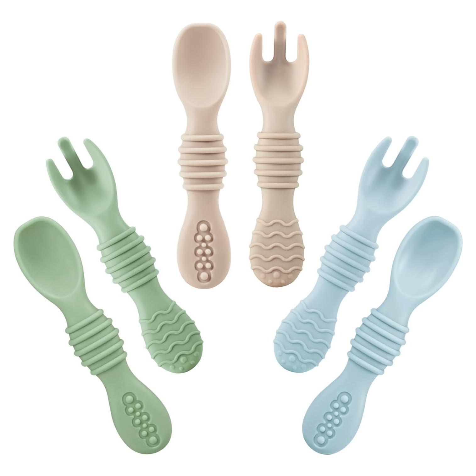 Set de 6 Cucharas y Tenedores de Silicona PandaEar para Bebés