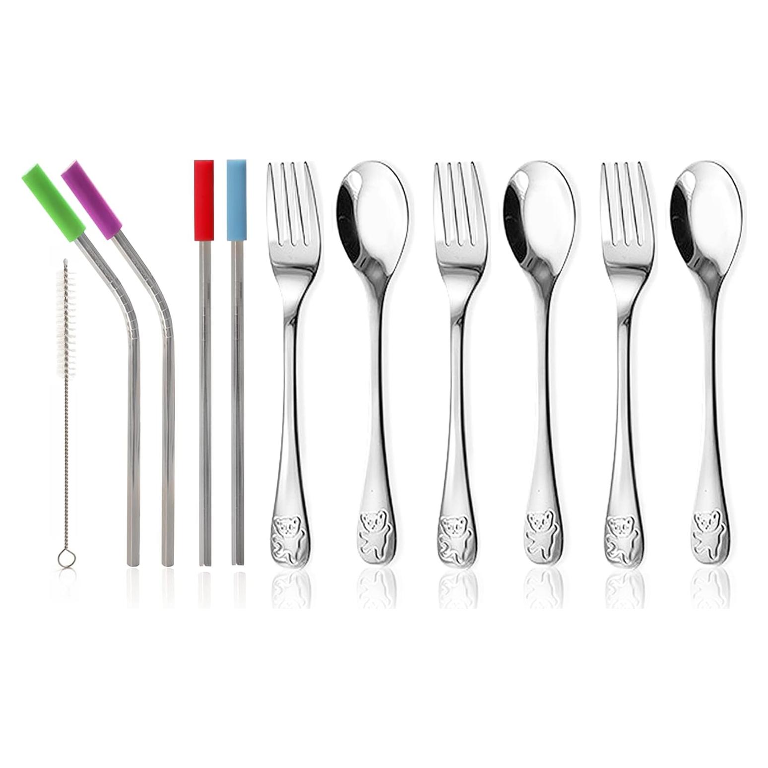 Juego de Cubiertos para Niños HOMEFAVE 15 Piezas Acero Inoxidable