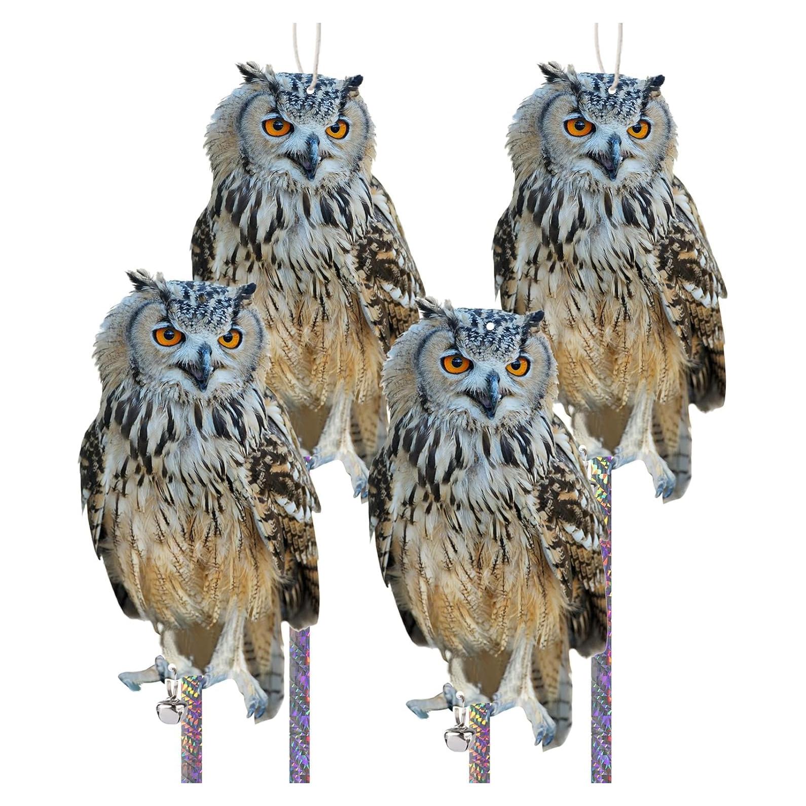 4 Búhos Falsos Kungfu Mall con Cinta Reflectante para Jardín