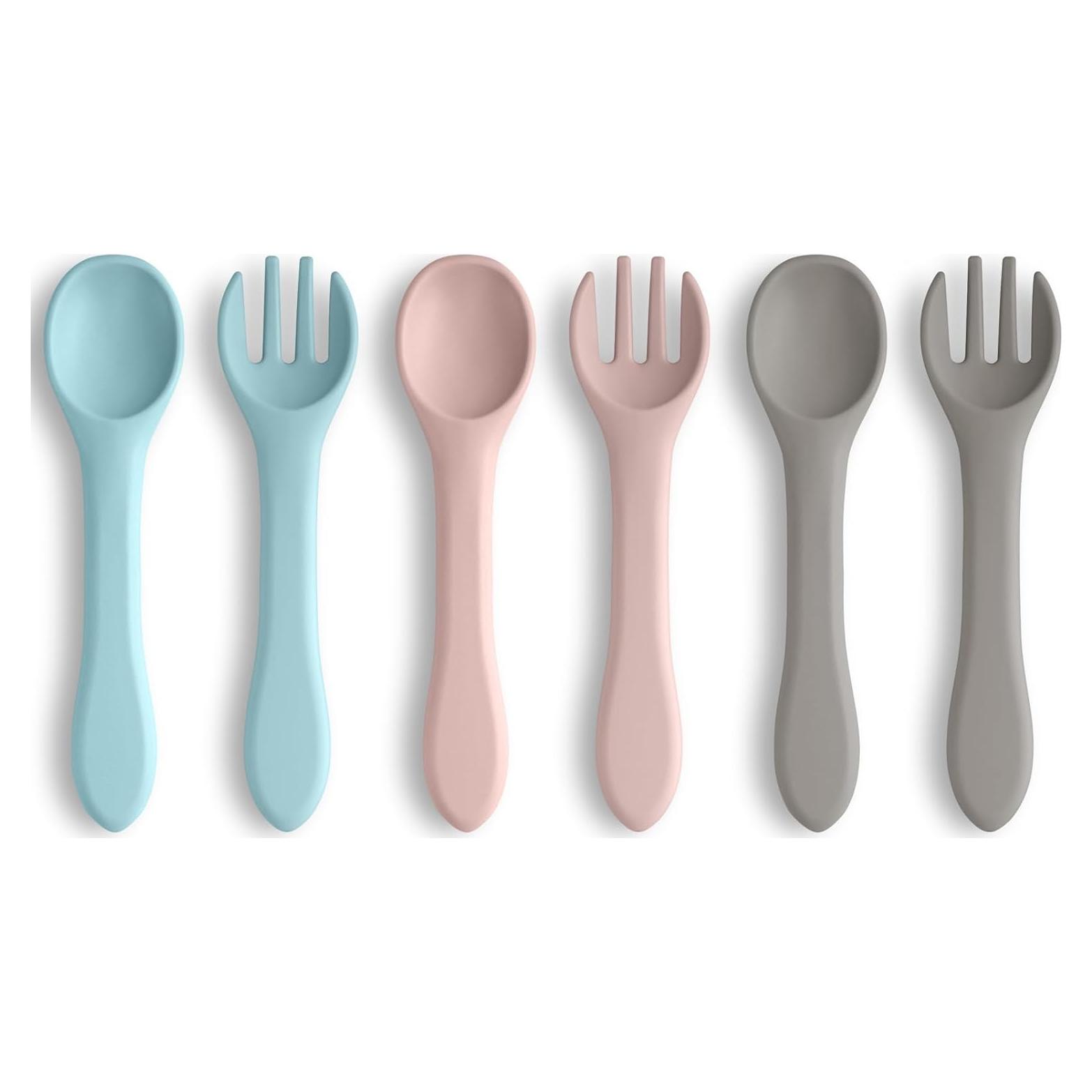 Juego de Cuchara y Tenedor de Silicona Vicloon para Bebés 6 Piezas