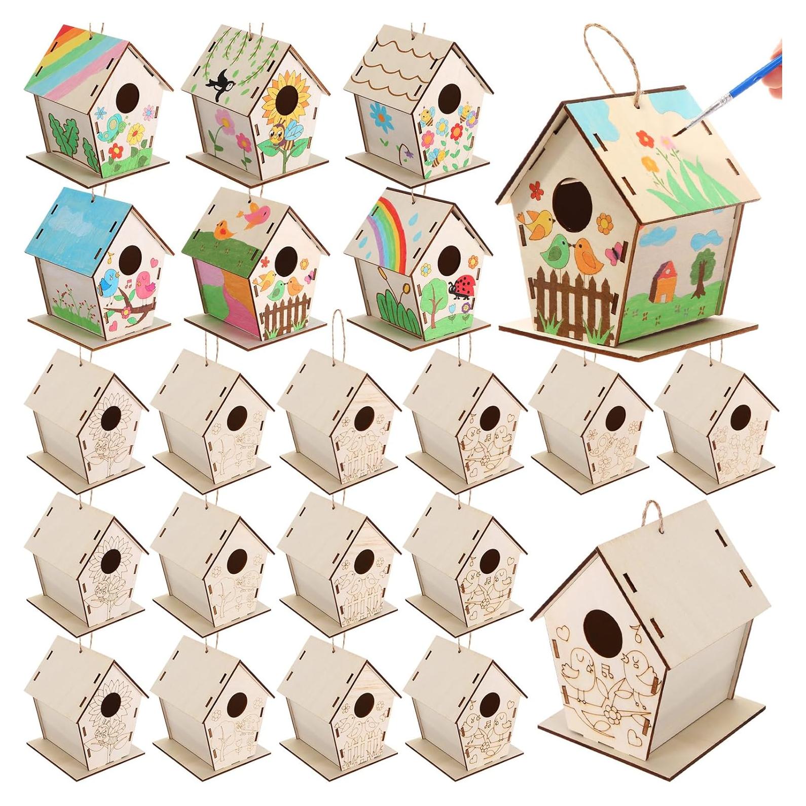Paquete de 24 casas de pájaros de madera DoubleFill 11 cm