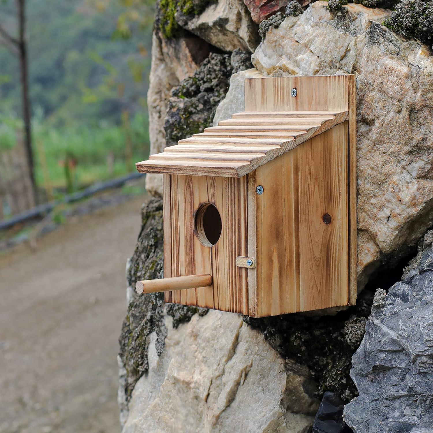 Casa de Aves de Madera NATUREYLWL para Jardín 15x15x21.8cm