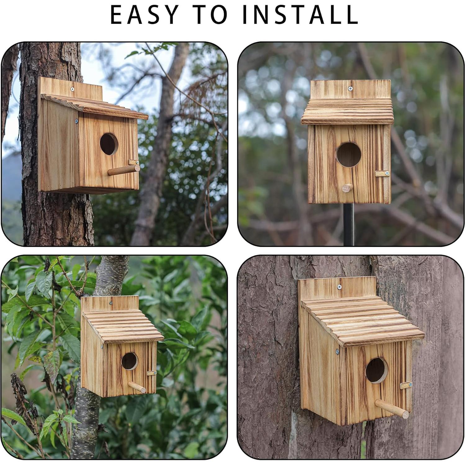 Casa de Aves de Madera NATUREYLWL para Jardín 15x15x21.8cm