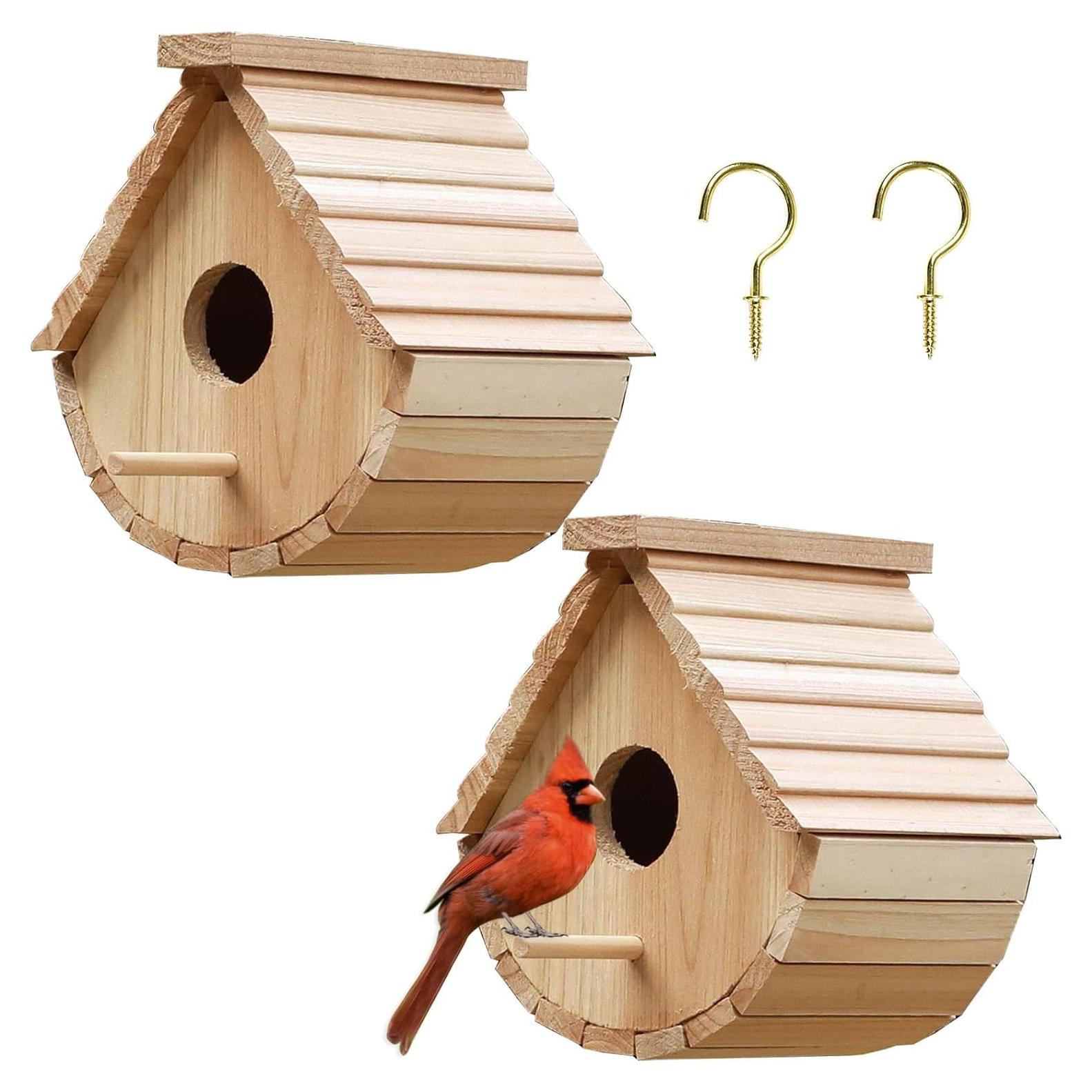 Juego de 2 casas para pájaros colgantes de madera STARSWR