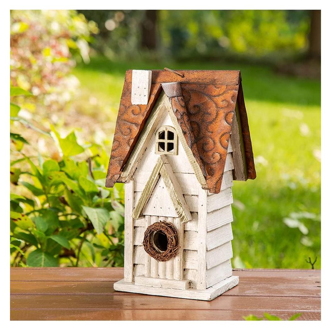 Casa de Aves Colgante Glitzhome 30.48 cm Blanco Envejecido