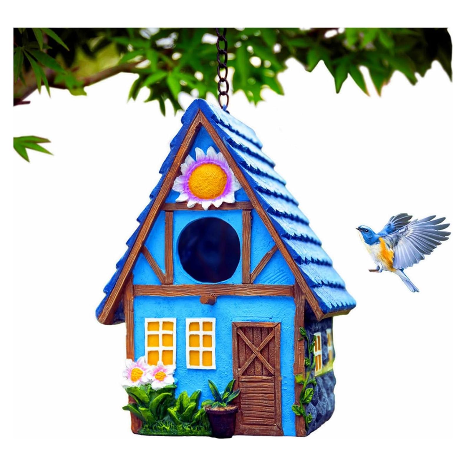 Casa de Aves Colgante Pintada a Mano ZLSZTMI Azul 20.32cm