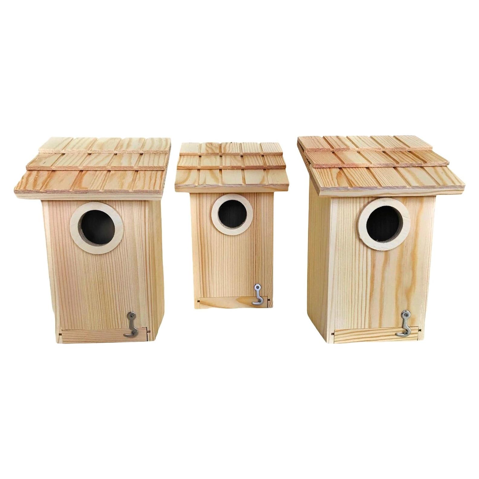 Paquete de 3 casas para pájaros Oojami - Madera sin terminar