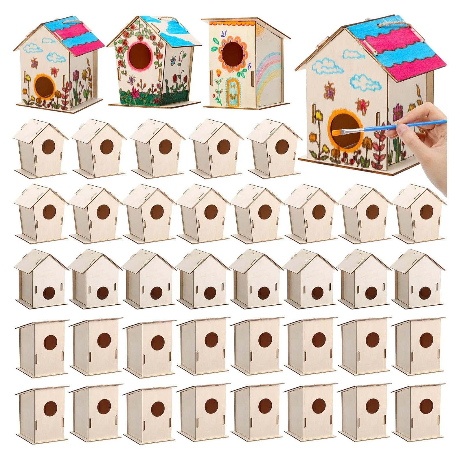 Kit de Manualidades para Niños DoubleFill - 48 Casas para Aves de Madera
