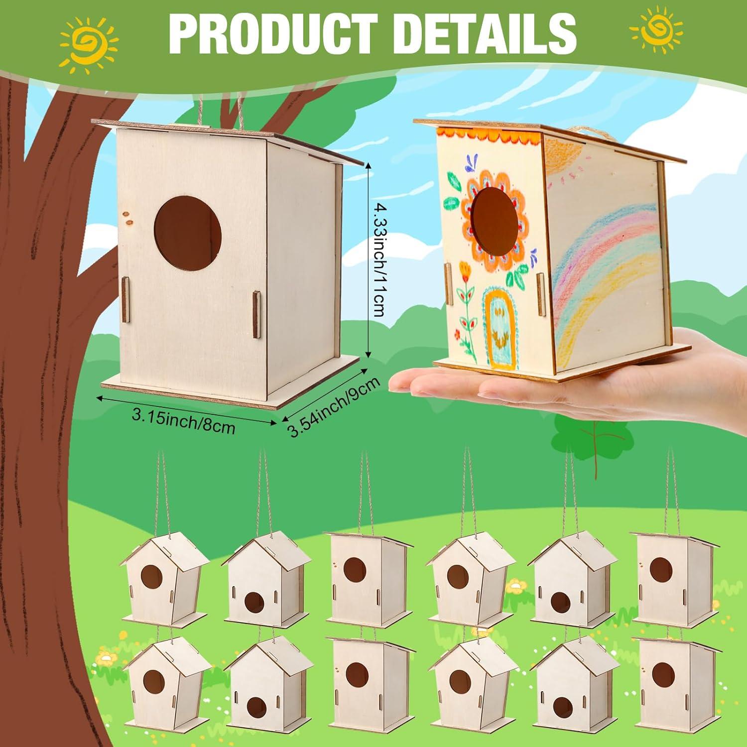 Kit de Manualidades para Niños DoubleFill - 48 Casas para Aves de Madera