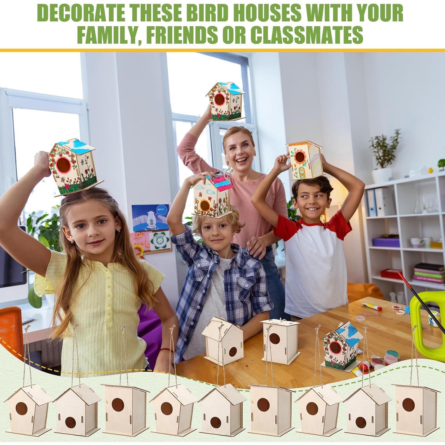 Kit de Manualidades para Niños DoubleFill - 48 Casas para Aves de Madera