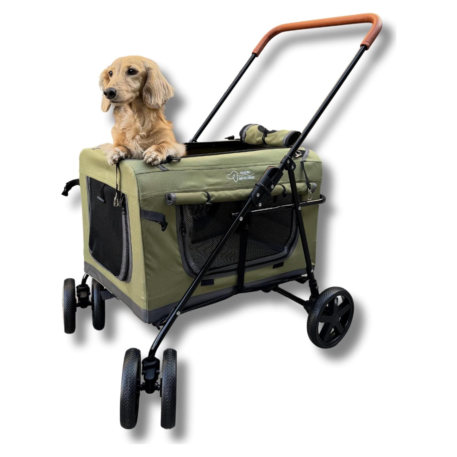 Carrito Plegable para Mascotas Longdog 2 en 1 Verde Militar