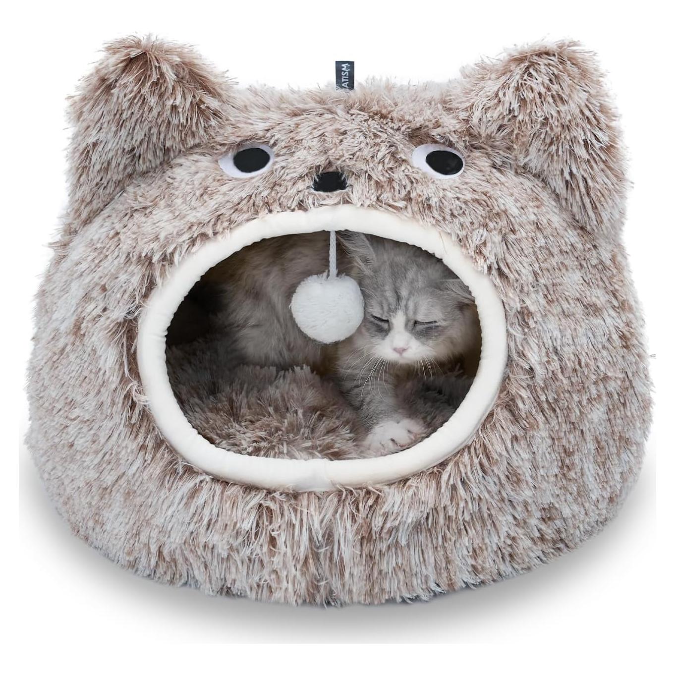 Cama Cueva para Gato CATISM Grande Café Desmontable y Lavable